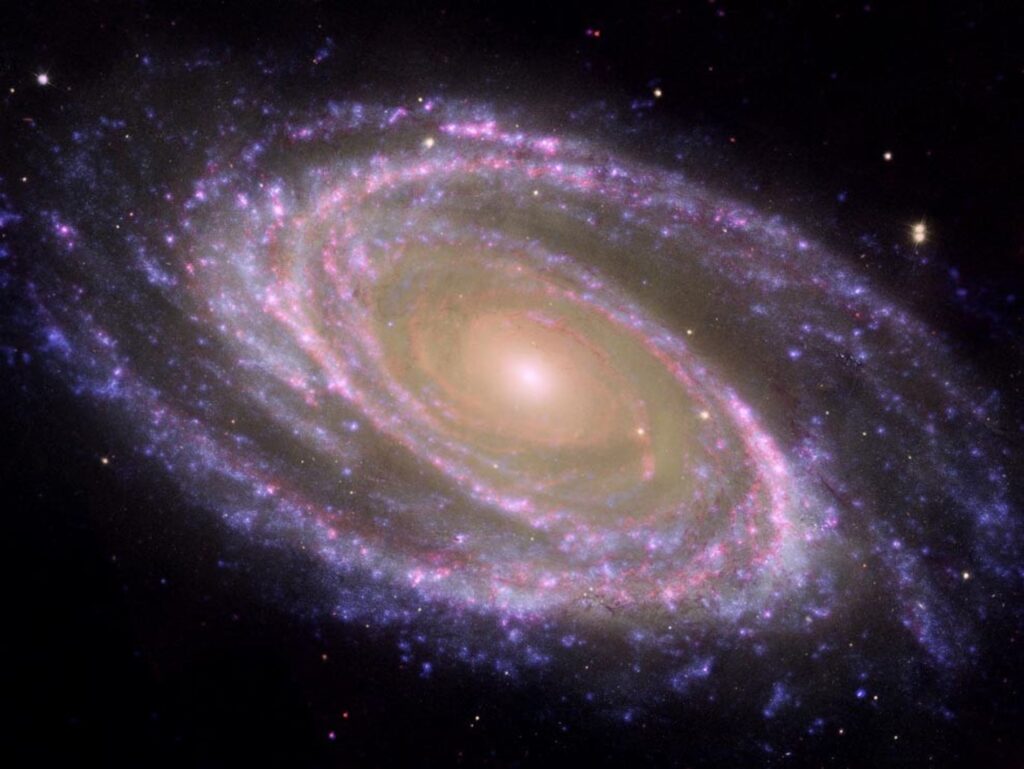 Une image de la galaxie d'Andromède avec des spirales lumineuses.